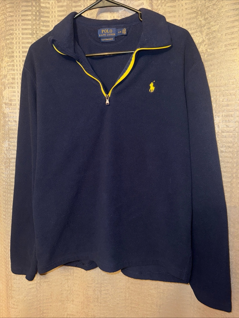 Polo by Ralph Lauren Navy Fleece Quarter-Zip with Yellow Trim